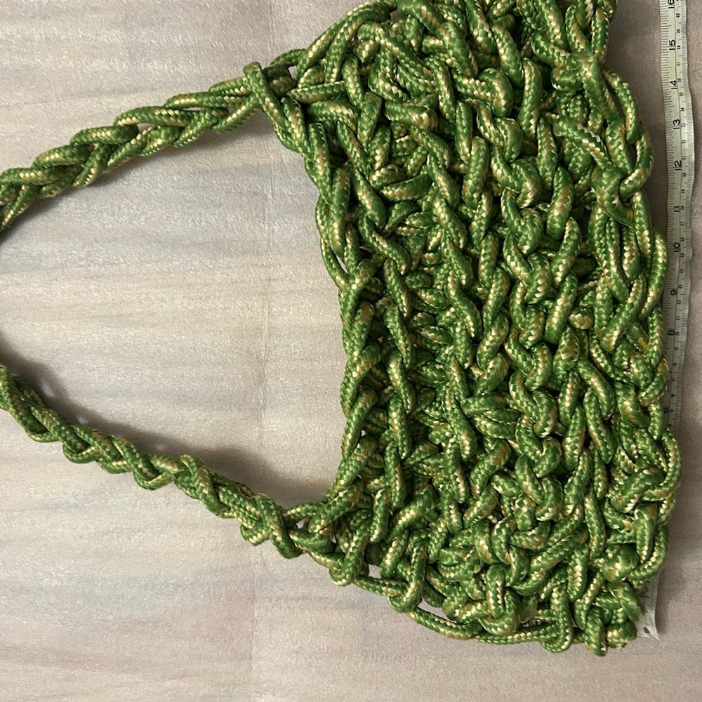 Fiber Wall Art Green Knitted Tote Bag